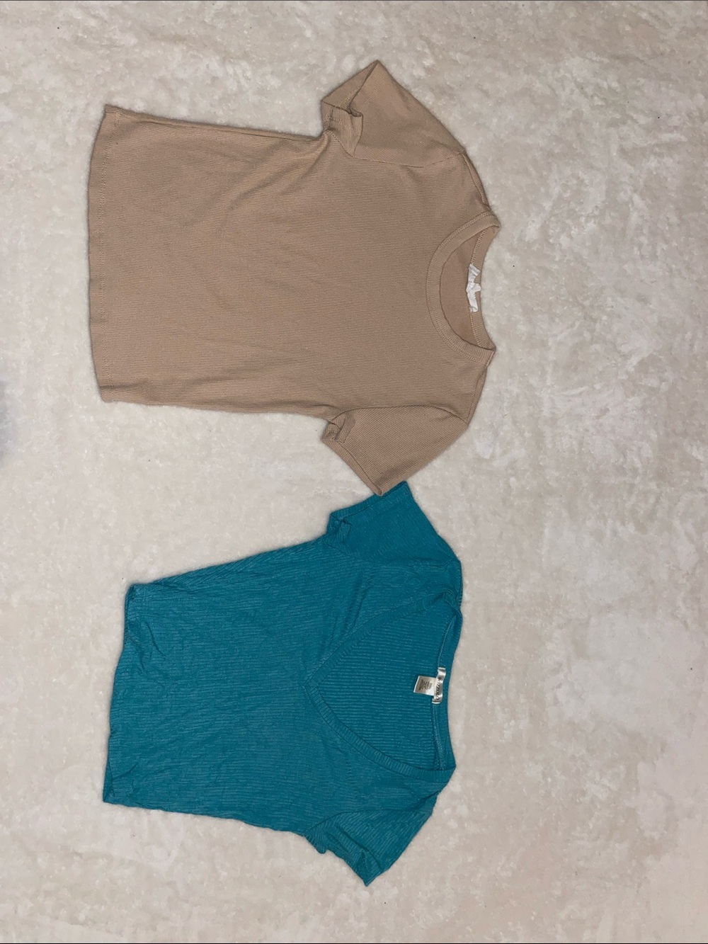 Olive & Oak Beige and Teal Ribbed Crop Top Duo